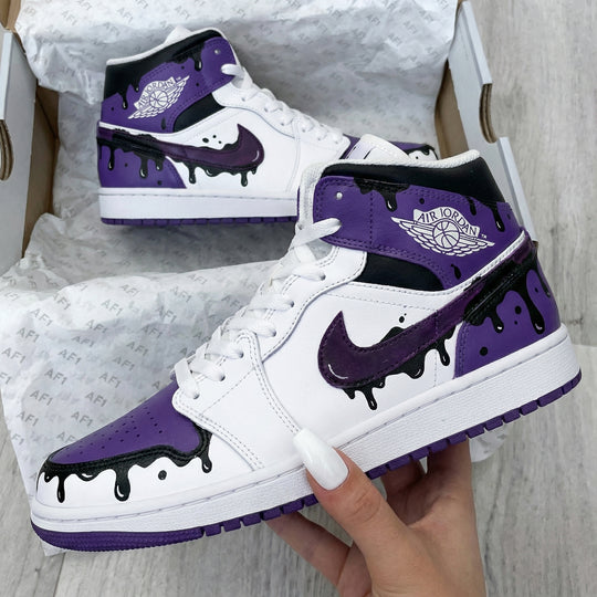 Custom Air Jordan 1 White Purple Drip Design