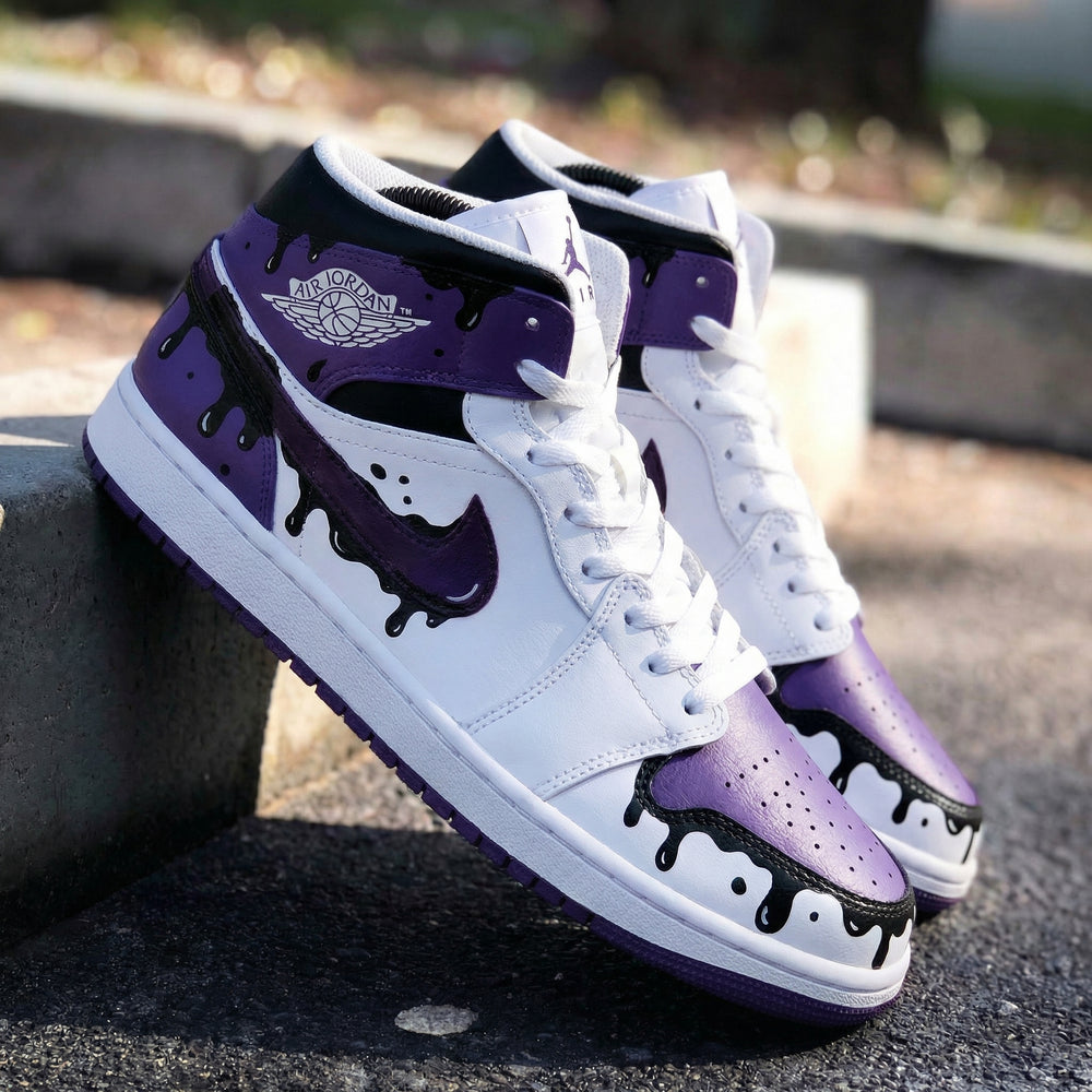 Custom Air Jordan 1 White Purple Drip Design