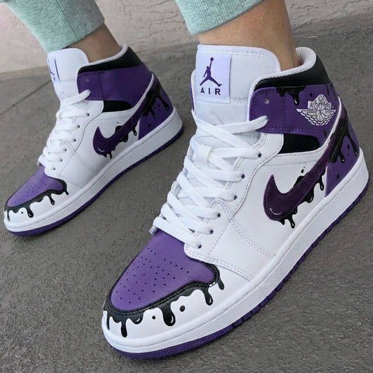 Custom Air Jordan 1 White Purple Drip Design