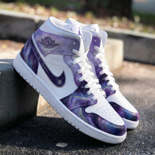 Custom Air Jordan 1 White Purple Galaxy Design