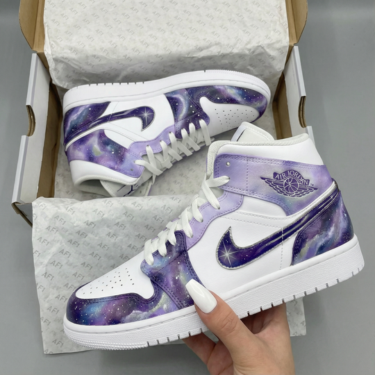 Custom Air Jordan 1 White Purple Galaxy Design
