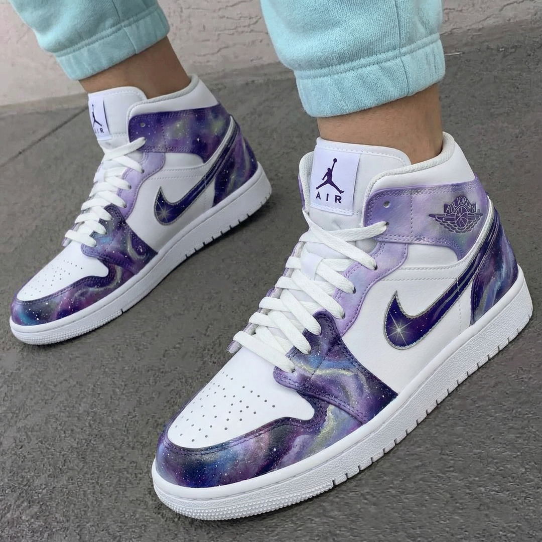 Custom Air Jordan 1 White Purple Galaxy Design