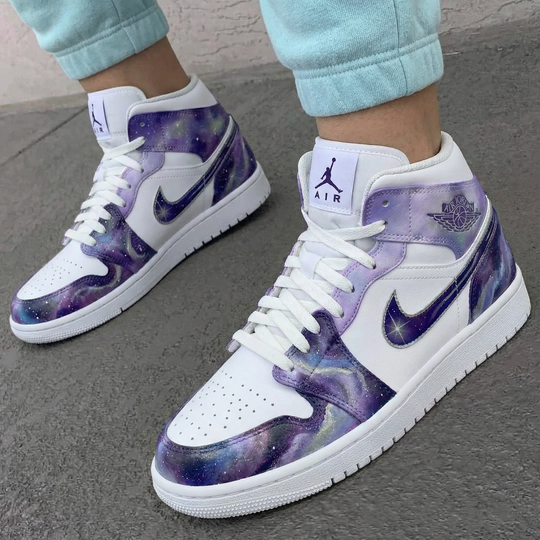 Custom Air Jordan 1 White Purple Galaxy Design