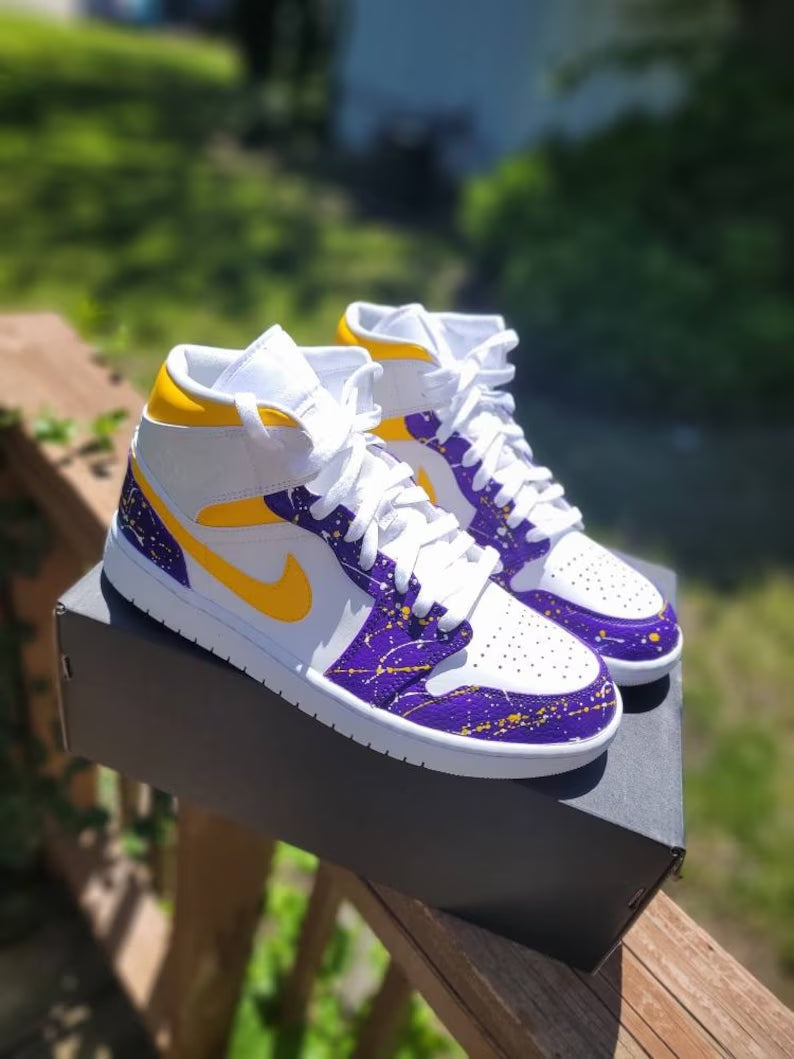 Custom Air Jordan 1 White Purple Yellow Splatter Kobe Bryant Theme