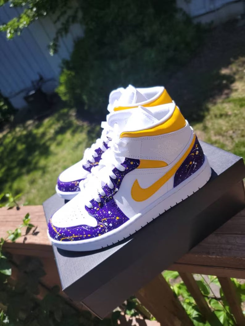 Custom Air Jordan 1 White Purple Yellow Splatter Kobe Bryant Theme