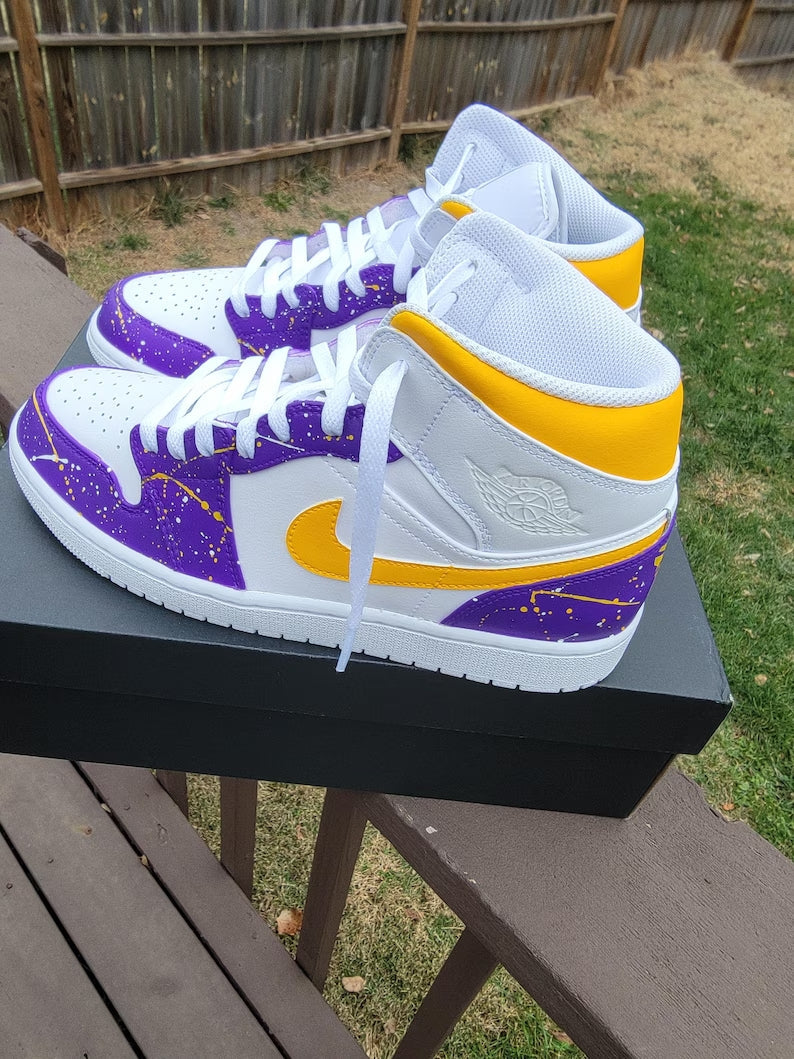 Custom Air Jordan 1 White Purple Yellow Splatter Kobe Bryant Theme