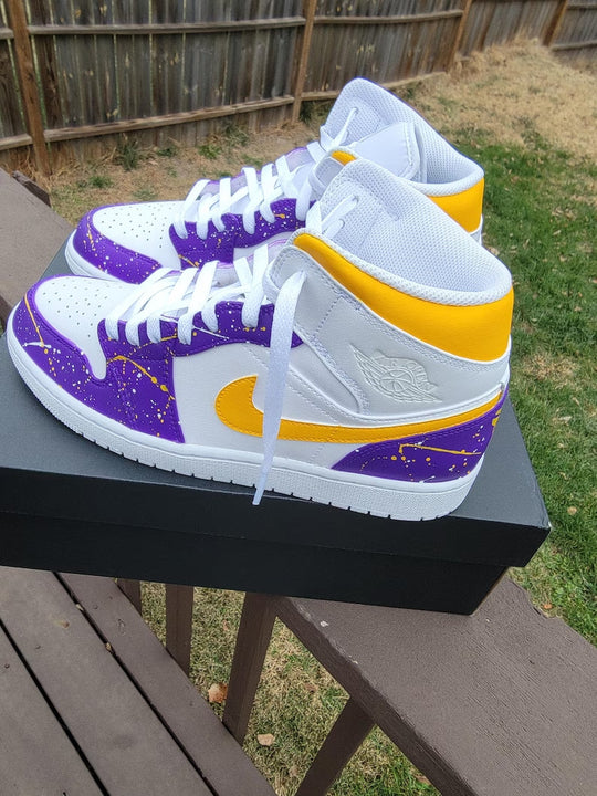 Custom Air Jordan 1 White Purple Yellow Splatter Kobe Bryant Theme