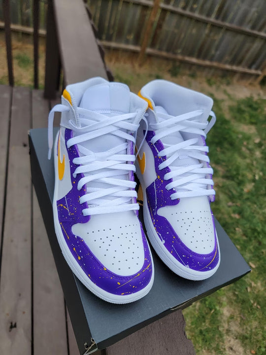 Custom Air Jordan 1 White Purple Yellow Splatter Kobe Bryant Theme