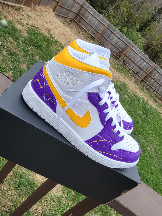 Custom Air Jordan 1 White Purple Yellow Splatter Kobe Bryant Theme