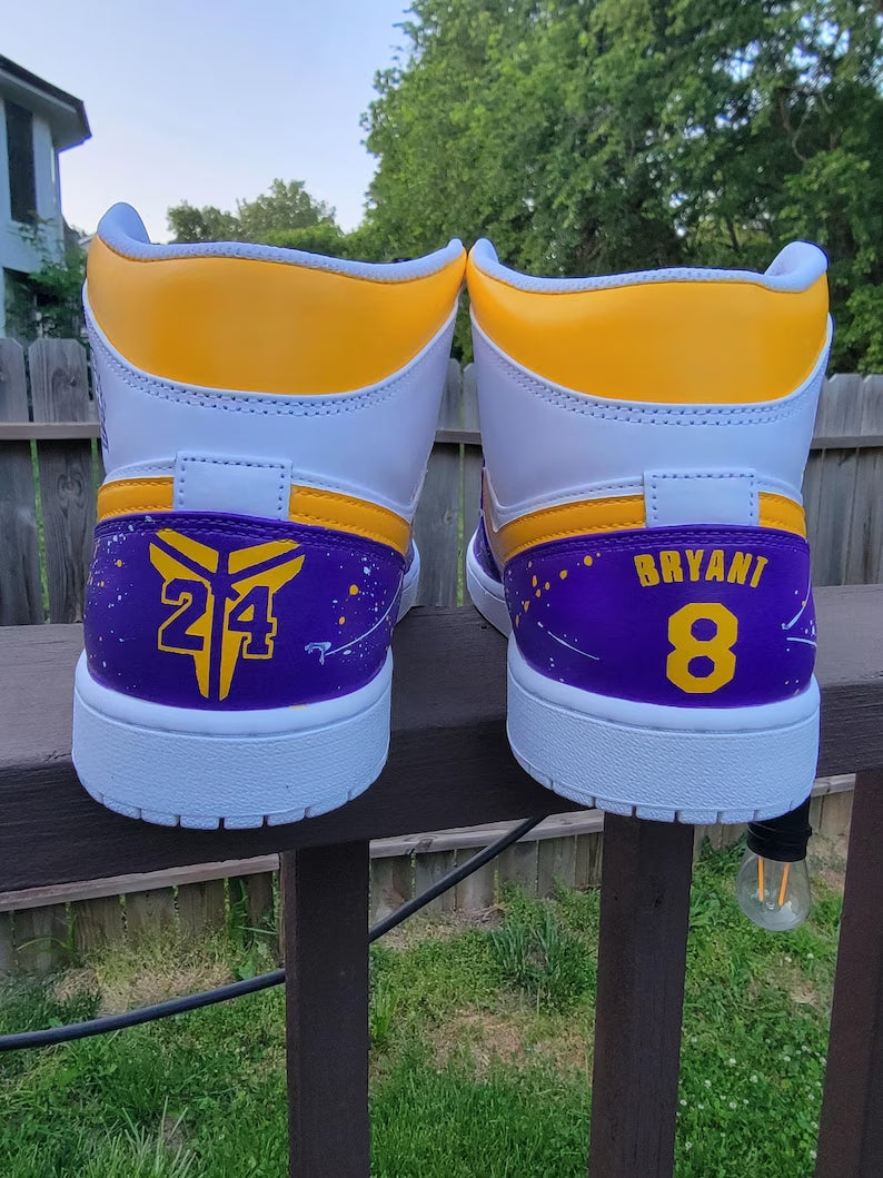 Custom Air Jordan 1 White Purple Yellow Splatter Kobe Bryant Theme