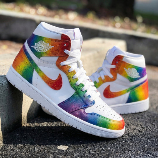 Custom Air Jordan 1 White Rainbow Design