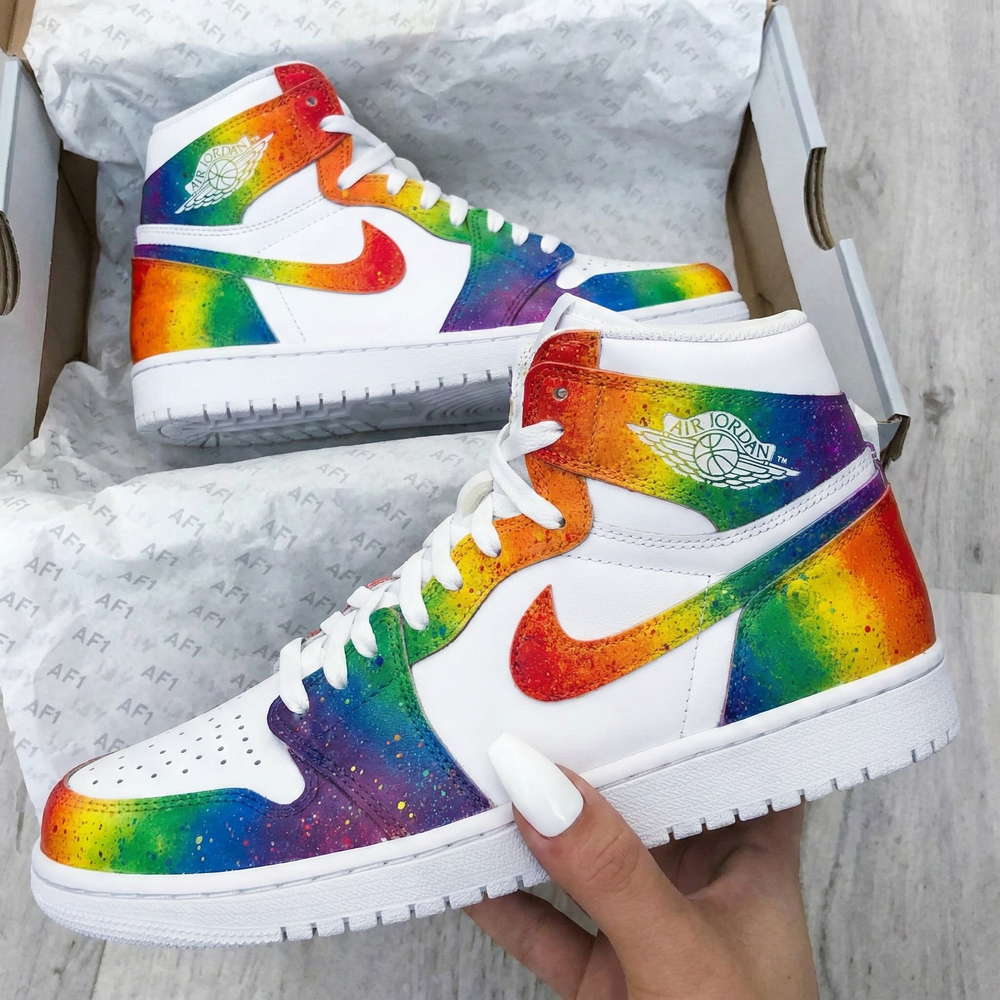 Custom Air Jordan 1 White Rainbow Design