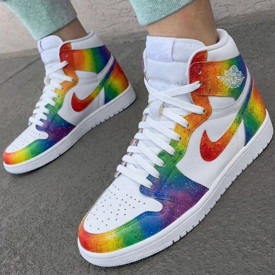 Custom Air Jordan 1 White Rainbow Design