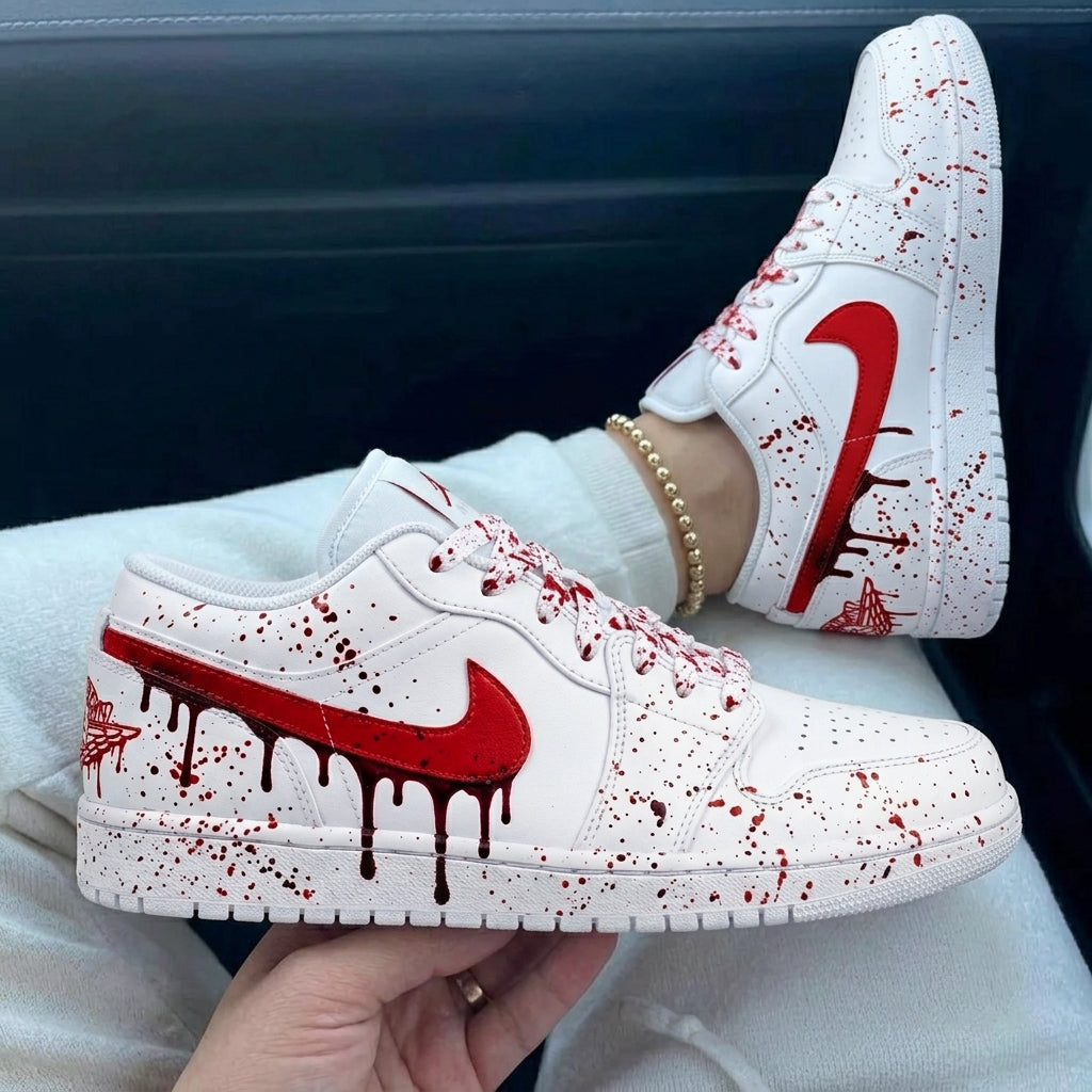 Custom Air Jordan 1 White Red Blood Drip