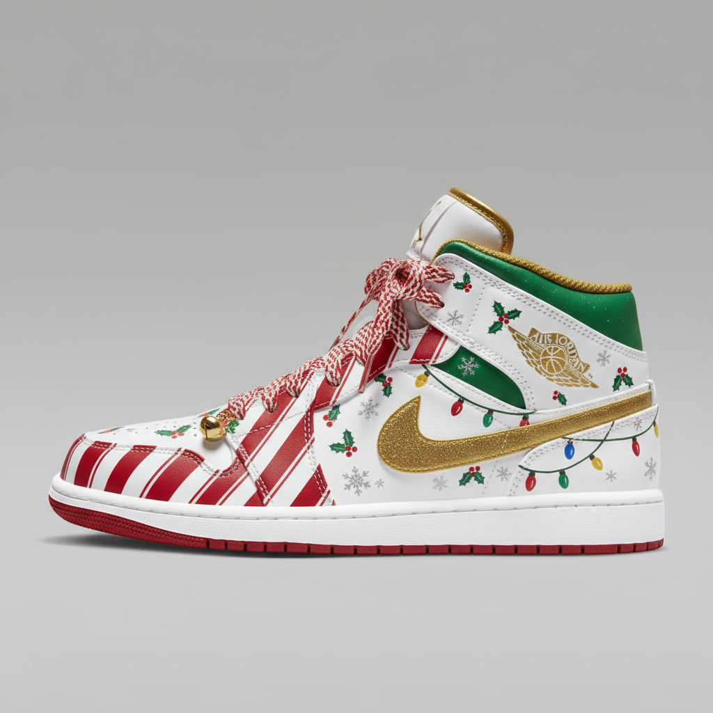 Custom Air Jordan 1 White Red Green Christmas Theme