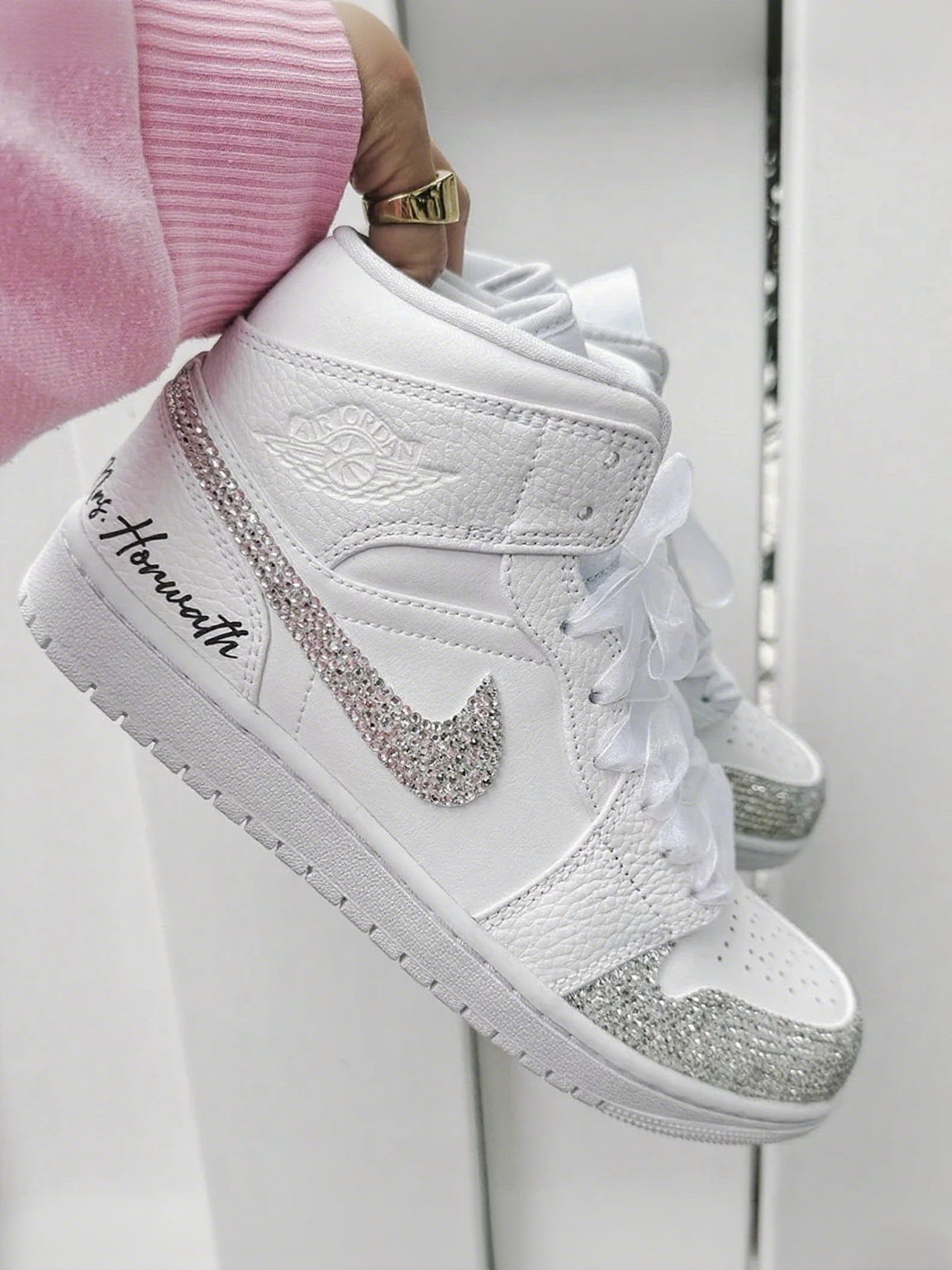 Custom Air Jordan 1 White With Diamond Design