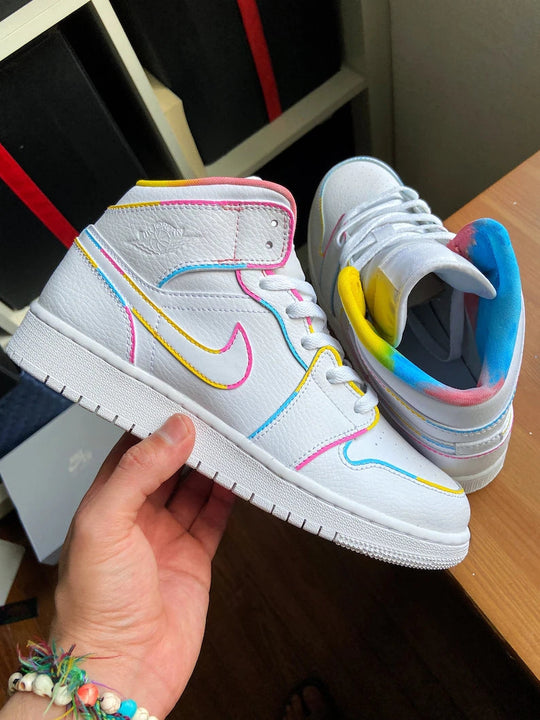 Custom Air Jordan 1 White With Multicolor Lines