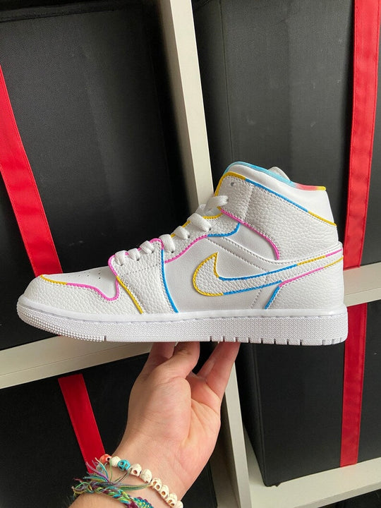 Custom Air Jordan 1 White With Multicolor Lines