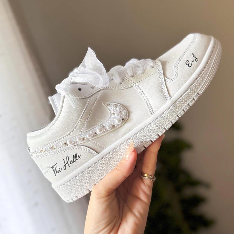 Custom Air Jordan 1 White With Pearls And Bows 