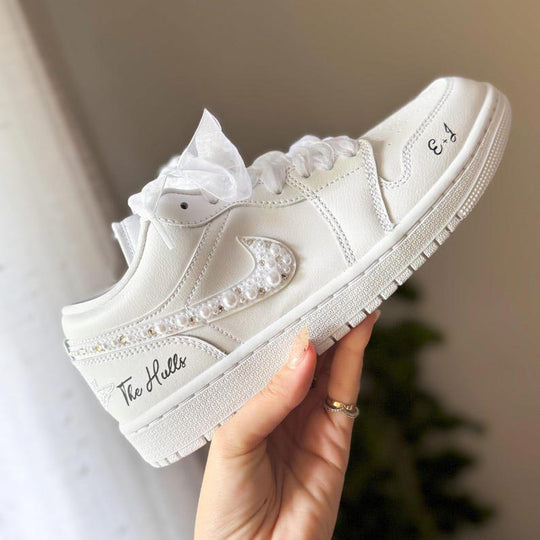 Custom Air Jordan 1 White With Pearls And Bows 