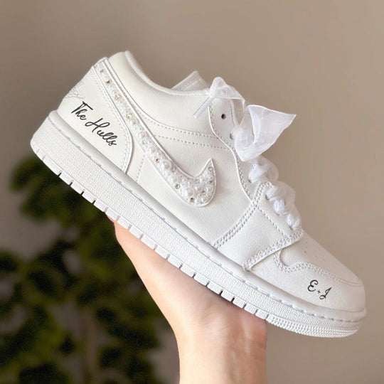 Custom Air Jordan 1 White With Pearls And Bows 