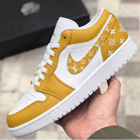 Custom Air Jordan 1 White Yellow LV Logo
