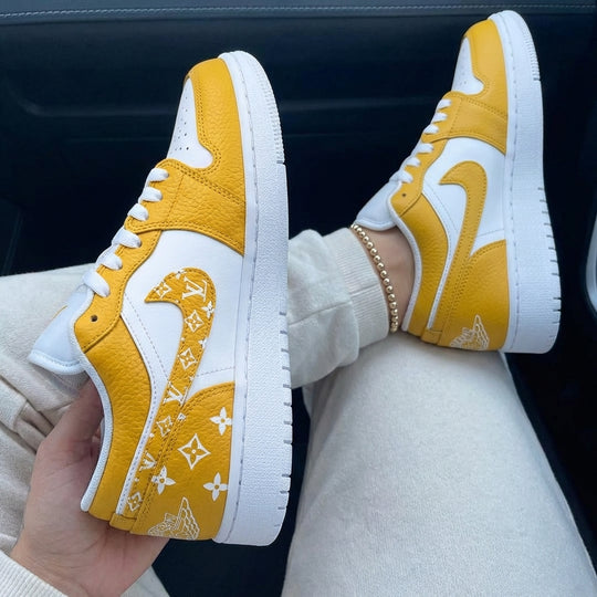 Custom Air Jordan 1 White Yellow LV Logo