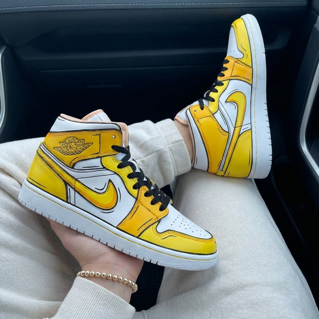 Custom Air Jordan 1 Yellow Baby Pink Cartoon Style