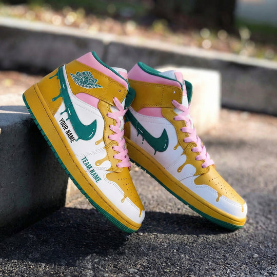Custom Air Jordan 1 Yellow Baby Pink Drip Design