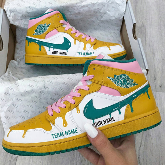 Custom Air Jordan 1 Yellow Baby Pink Drip Design