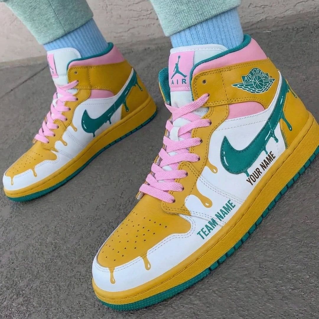 Custom Air Jordan 1 Yellow Baby Pink Drip Design