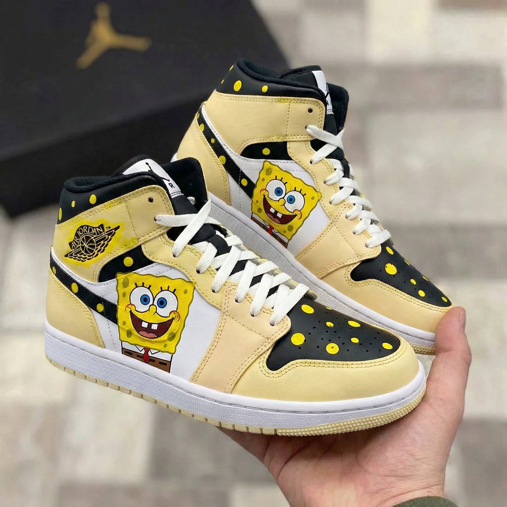 Custom Air Jordan 1 Yellow Black SpongeBob Design