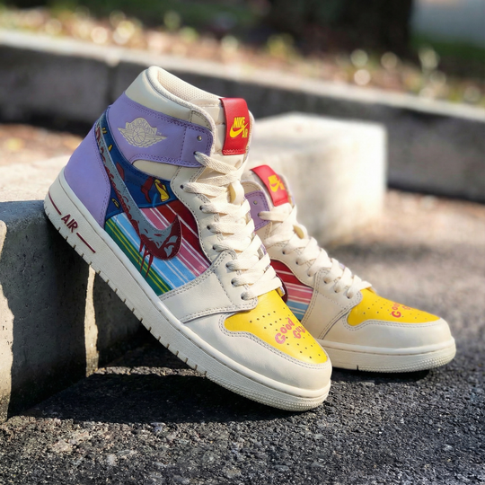 Custom Air Jordan 1 Yellow Purple Comic Strip Design