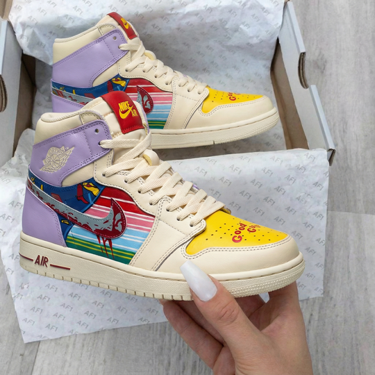 Custom Air Jordan 1 Yellow Purple Comic Strip Design