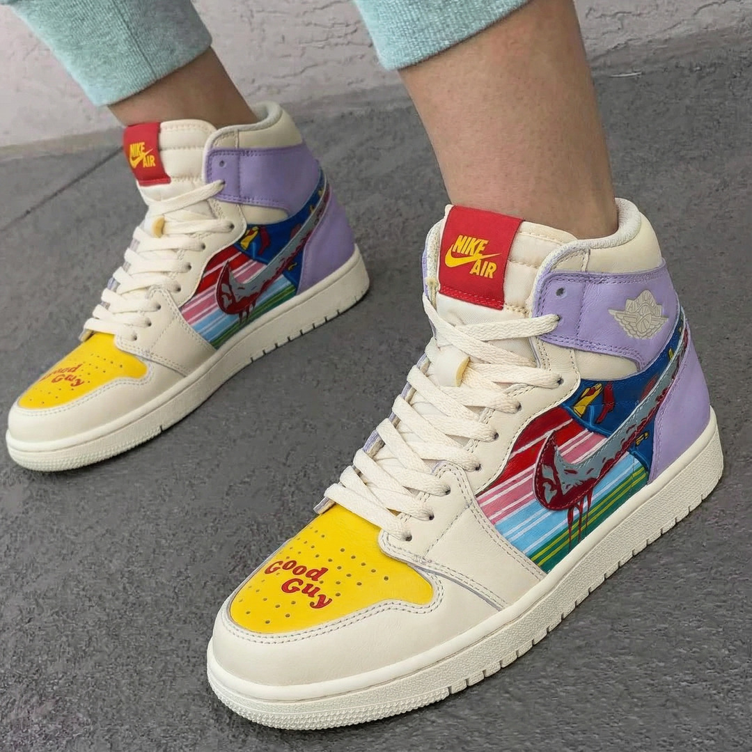 Custom Air Jordan 1 Yellow Purple Comic Strip Design