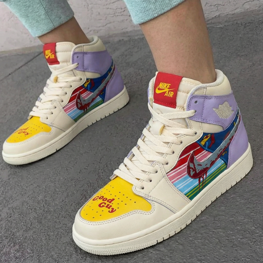 Custom Air Jordan 1 Yellow Purple Comic Strip Design