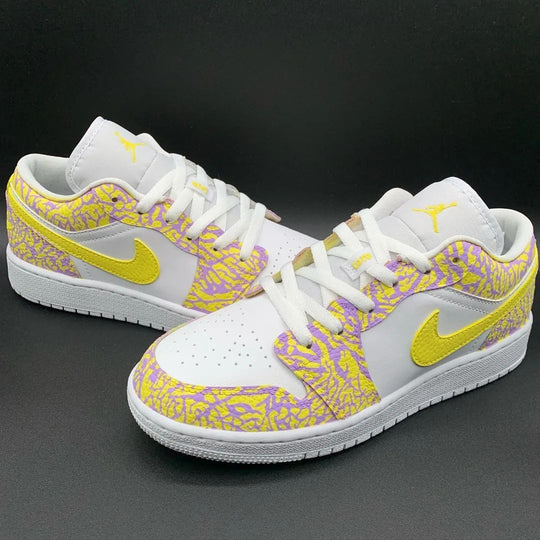 Custom Air Jordan 1 Yellow Purple Crackle Pattern