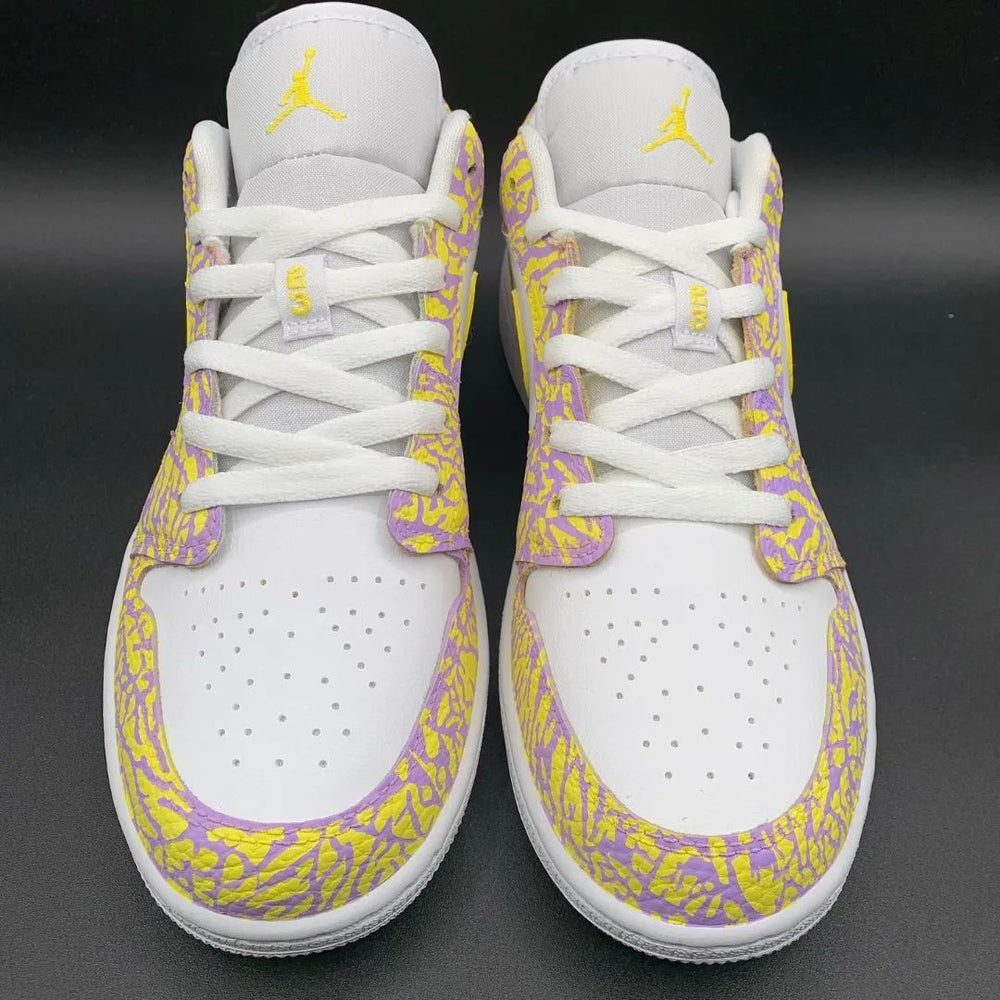 Custom Air Jordan 1 Yellow Purple Crackle Pattern