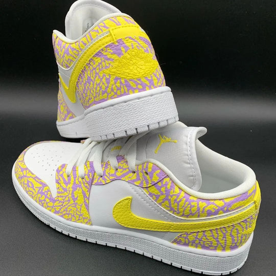 Custom Air Jordan 1 Yellow Purple Crackle Pattern