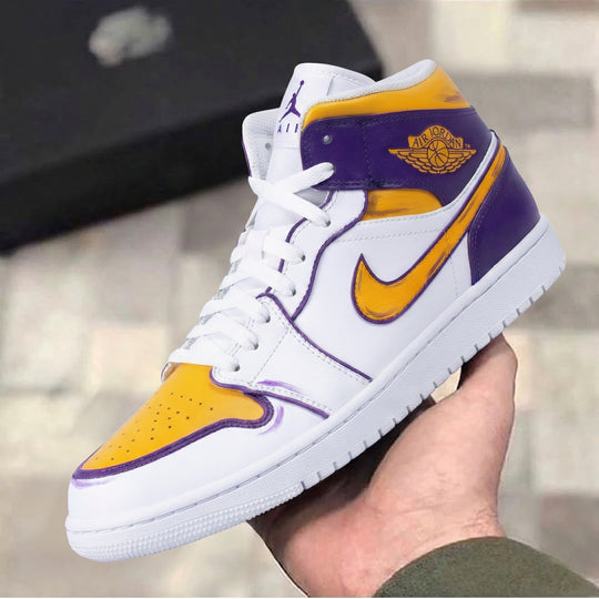 Custom Air Jordan 1 Yellow Purple HandPainted