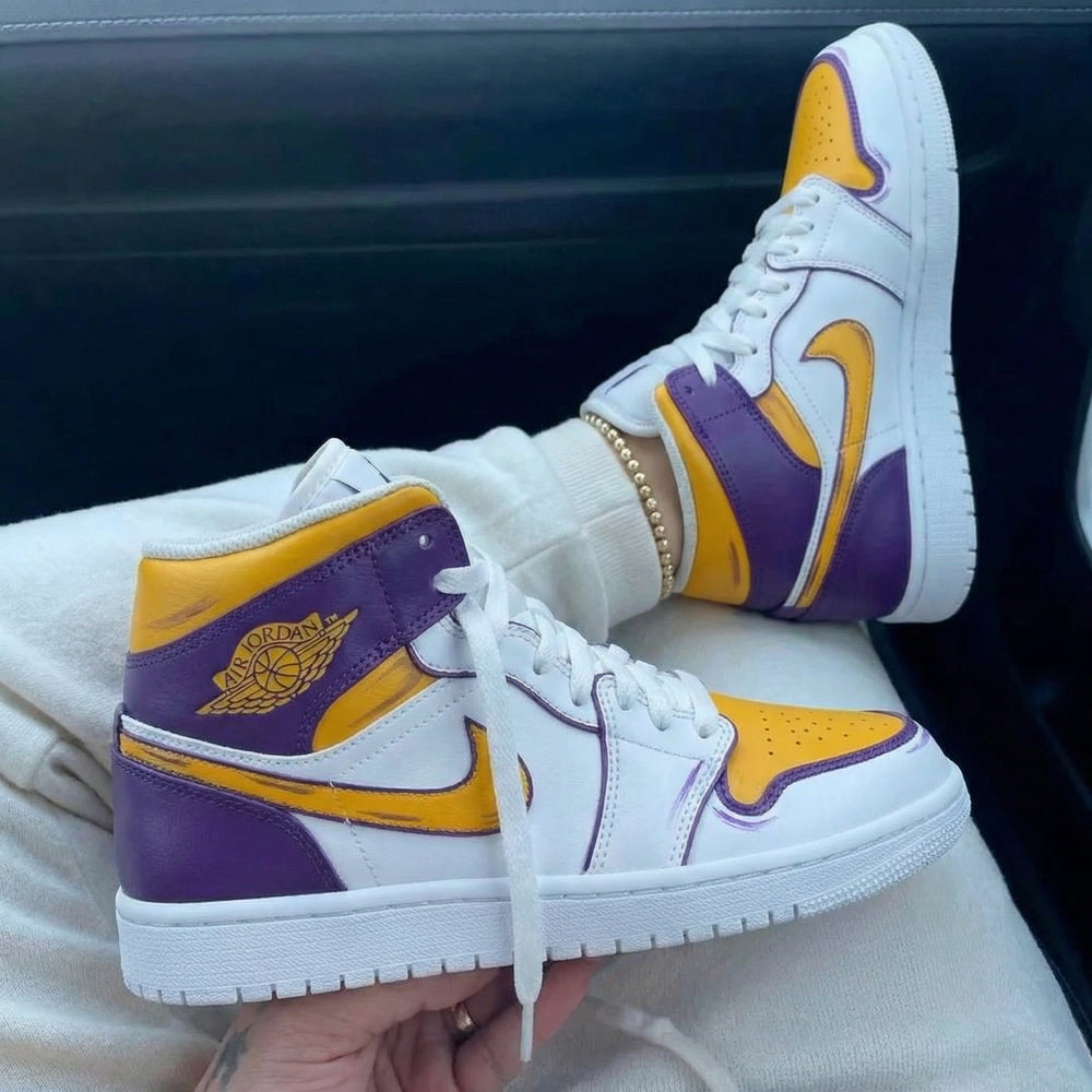 Custom Air Jordan 1 Yellow Purple HandPainted