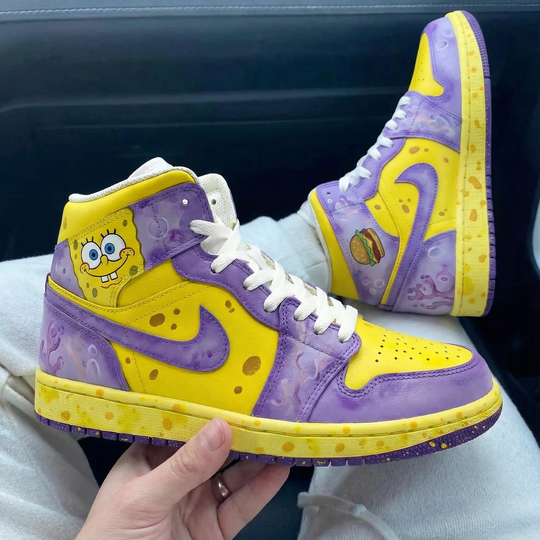 Custom Air Jordan 1 Yellow Purple SpongeBob Theme