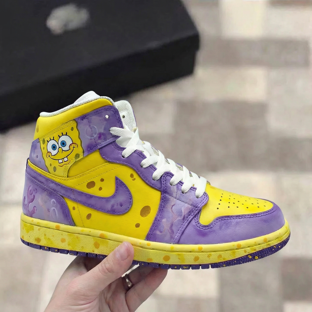 Custom Air Jordan 1 Yellow Purple SpongeBob Theme