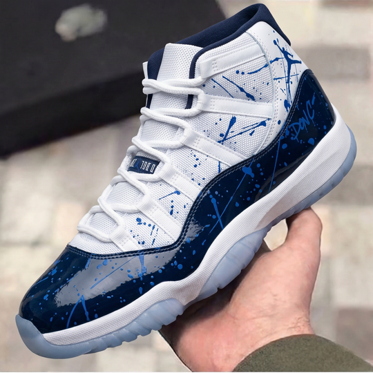 Custom Air Jordan 11 Retro Unc Win Blue Splatter Paint