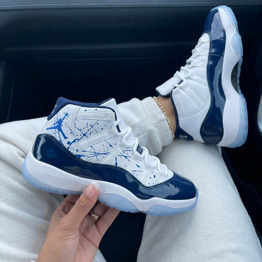 Custom Air Jordan 11 Retro Unc Win Blue Splatter Paint
