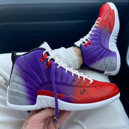 Custom Air Jordan 12 Raptors Fade Red Purple Splatter Gradient