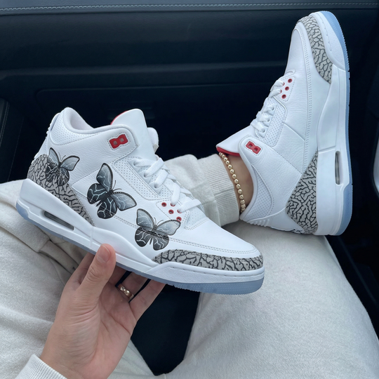 Custom Air Jordan 3 Cement Grey Red Butterflies