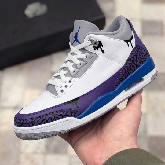 Custom Air Jordan 3 Purple Blue Drip Cracked Pattern