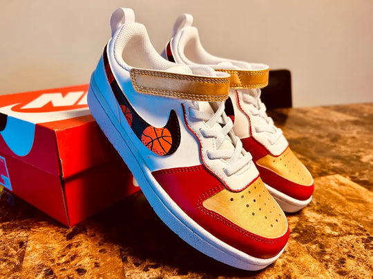 Custom Court White Red Gold With Basketball Pattern