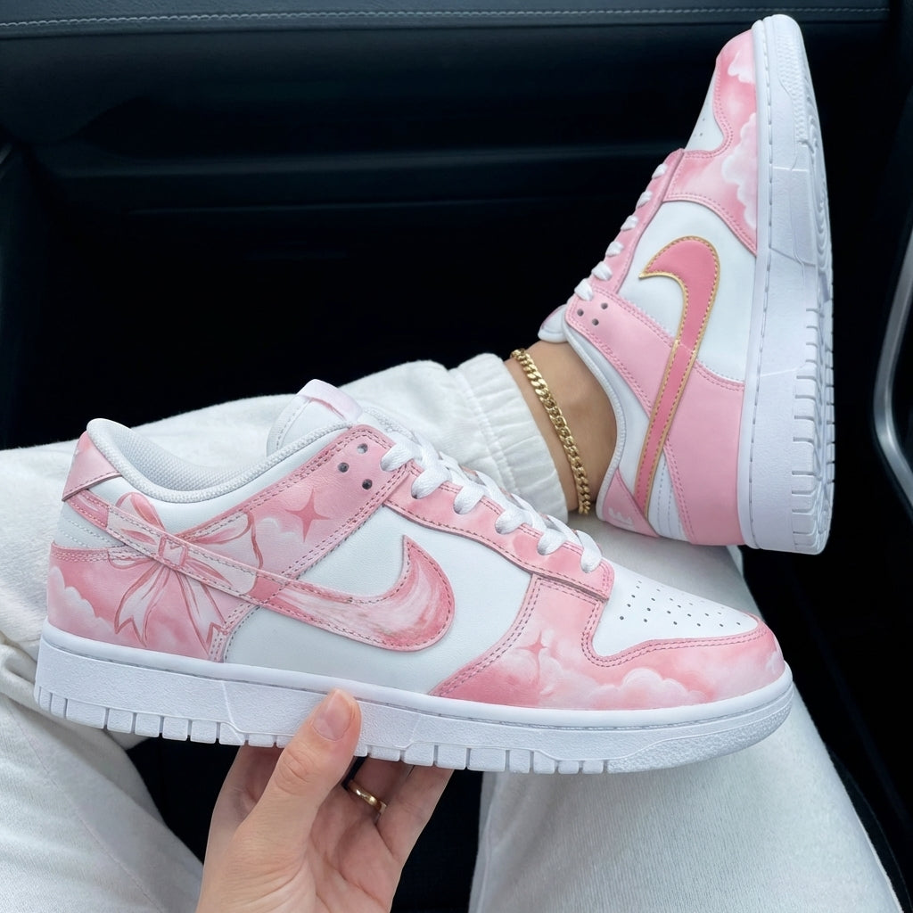 Custom Dunk Baby Pink White Clouds Stars Bow